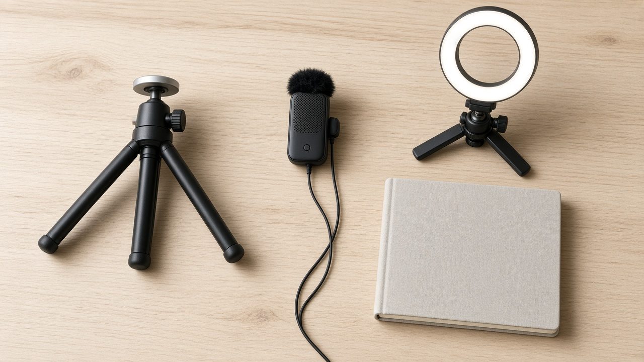Accessoires de vlog posés sur un bureau